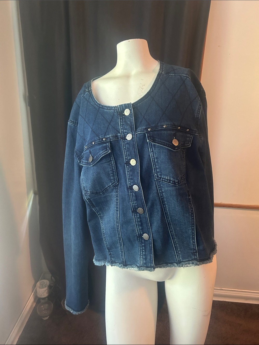 6th & Lane Denim Button-Front Jacket - Dark Blue